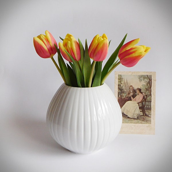 Vase Carl Schumann Arzberg, Kugelvase, Op-Art Vase, Blumenvase, weiß, Vintage