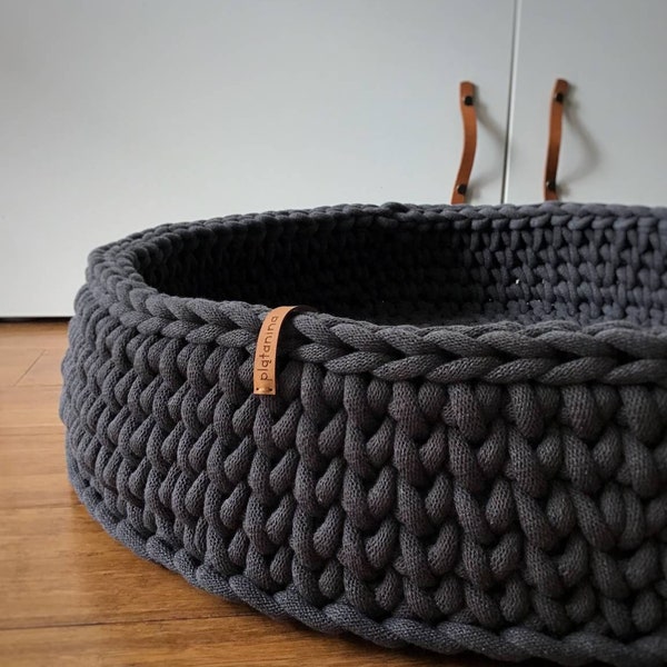 Large cotton bed for small medium cat dog, crochet chunky yarn basket, recycled cotton, eco friendly product, handmade accessories for pet.