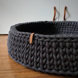 Large cotton bed for small medium cat dog, crochet chunky yarn basket, recycled cotton, eco friendly product, handmade accessories for pet.