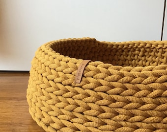 Large cotton bed for small or medium cat and dog, crochet chunky basket, eco recycled cotton, pet accessories.