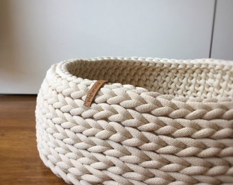 Cama grande de algodón para perro gato pequeño mediano, cesta gruesa de crochet, algodón eco reciclado, regalo catlover doglover, accesorios lavables para mascotas.