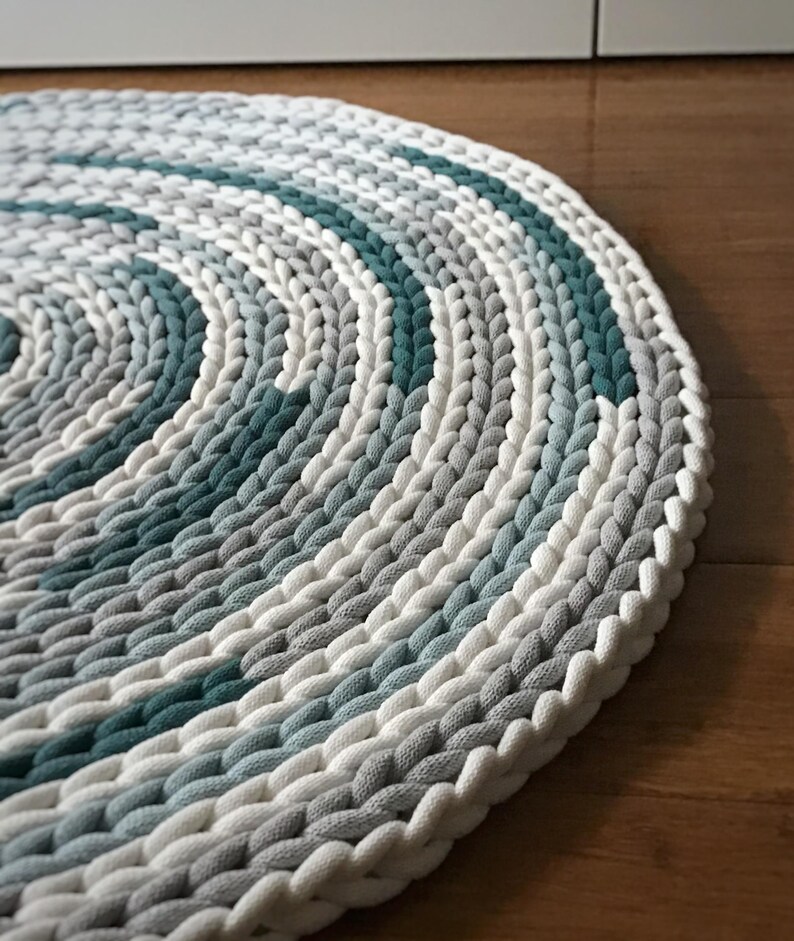 Designer Rug in Shades of Blue, Carpet in Colors Like Ocean Water, a ...