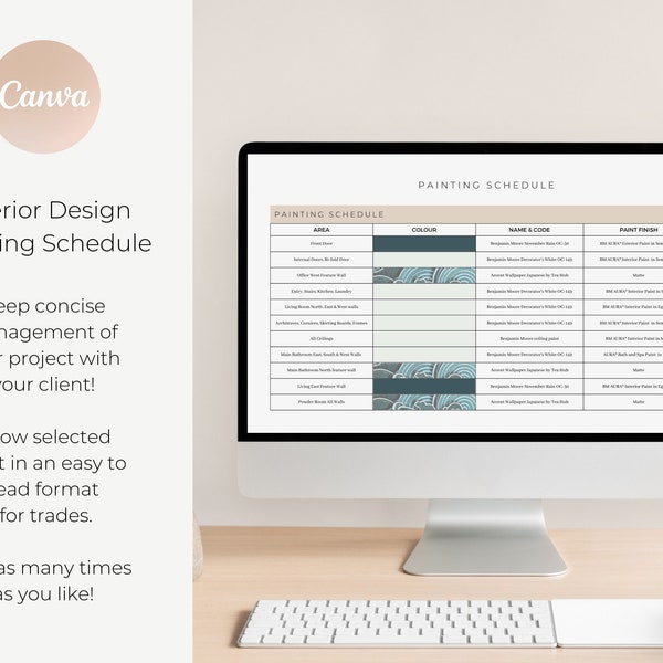 Painting Schedule | Interior Design | Template | Canva | Interior Designer | IDI | Mood board | Color Scheme | Renovation Tool | Paint Plan