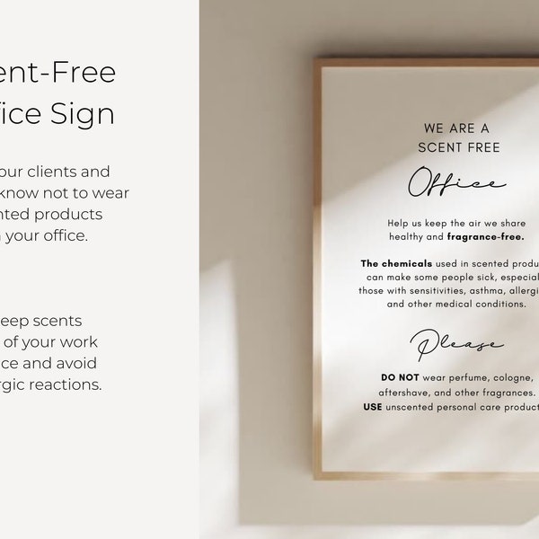 Scent Free Office Sign| No Perfume | Fragrance free | Allergy Sign | Office sign| Fragrance free  | Office Signs | Allergy Sign | No scents