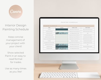 Interior Design Painting Schedule Template, Canva Paint Color Planner (Digital Download)