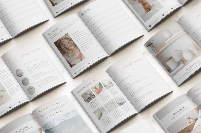 May include: A guidebook with a white background and gray text. The guidebook is open to a page titled "Things To Do" and another page titled "Food & Drinks". The guidebook is on a white surface.