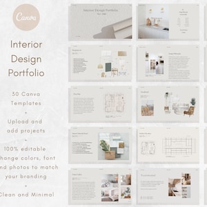 Modelo de Portfólio de Design de Interiores | Portfólio Canva Editável | Apresentação de Designer | Download Digital | Layout Minimalista Moderno