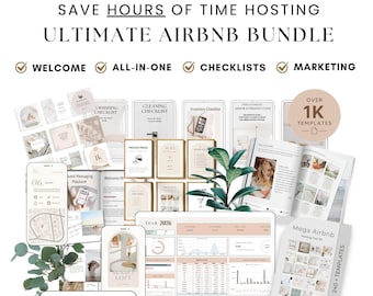 Offre groupée Superhost Airbnb 2026, modèles Canva, livre de bienvenue, signalétique Airbnb, art mural