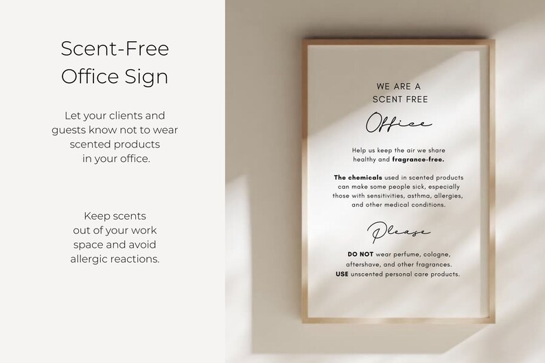 Scent Free Office Sign| No Perfume | Fragrance Free | Allergy Sign ...