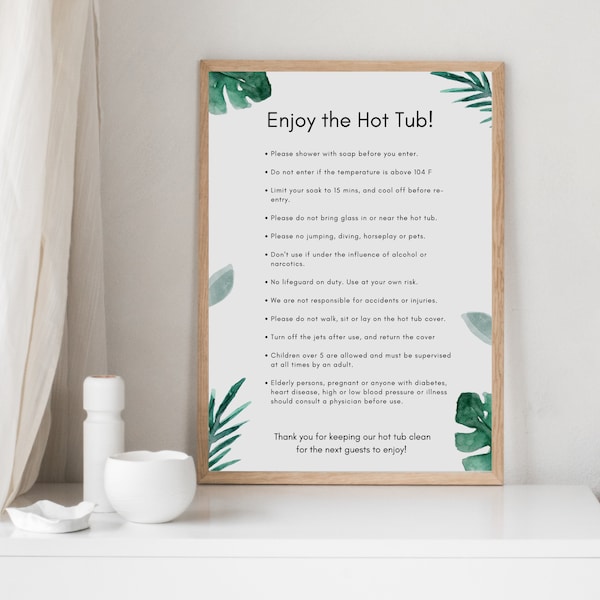 Hot Tub Sign | Hot tub Rules | Airbnb | Vacation Rental | Spa sign | Airbnb Printable