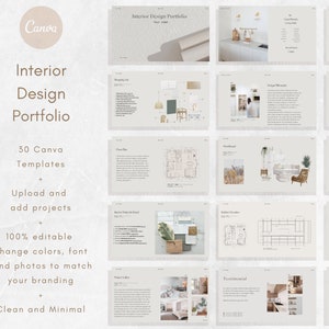 Modelo de Portfólio de Design de Interiores | Portfólio Canva Editável | Apresentação de Designer | Download Digital | Layout Minimalista Moderno