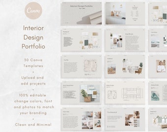 Plantilla de portafolio de diseño de interiores, editable en Canva, presentación para diseñadores de interiores, actualización 2026