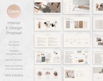 Interior E-Design Proposal Template | Canva Template for Designers | Client Presentation | Moodboard | Digital Spec Sheet | Interior Design