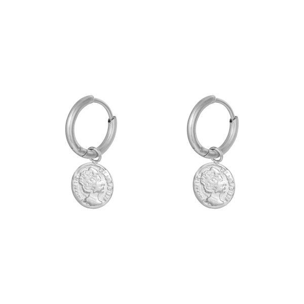 Earrings coin | Stainless steel | Silver or gold