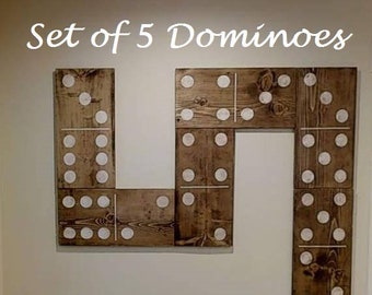 Set of 5, 21" GIANT dominoes, Large wooden domino, Large wood wall art, Domino Wall Sign, Game Room, Man Cave wall art