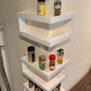 Set of 3: Kitchen corner custom shelves with lips, Floating Wrap Around Wall Shelves, Custom Wooden Kitchen Organizer image 2