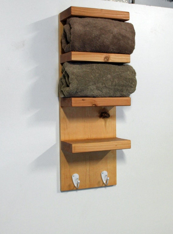 3 Tier Bath Storage and Towel Hooks Floating Shelf Hotel Style