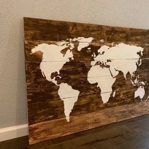 Extra large 48 inch Wooden Map, Rustic wood, World Map Painting, Map Of World