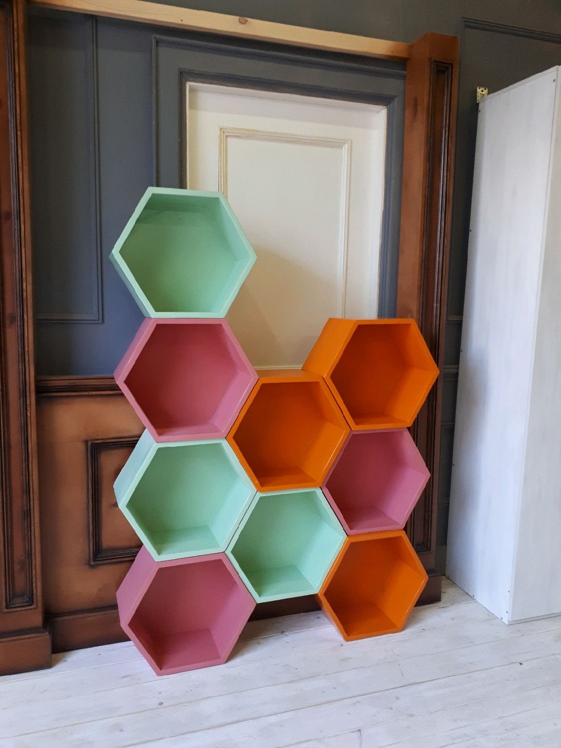 Large colored Hexagon Shelves with a back Shelf Etsy