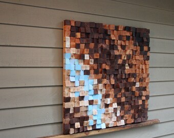 30x30 Reclaimed Wood wall Art, Woodburning Wood mosaic, Geometric art, Wood wall art , Rustic Wood wall Art, Wood wall sculpture Abstract