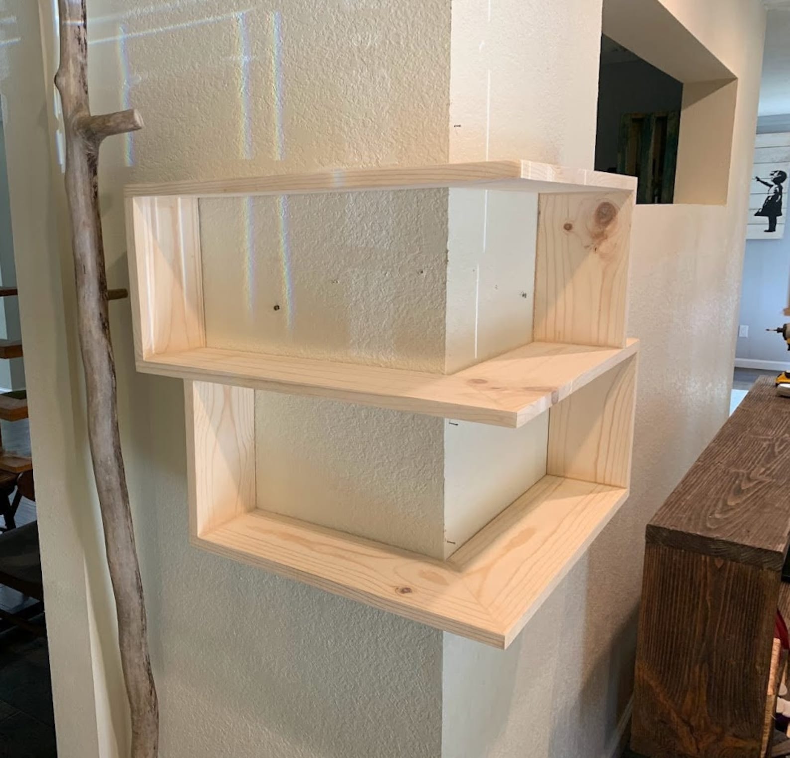 Large Custom Double Shelves, Floating Wrap Around Wall Shelves, Wall ...