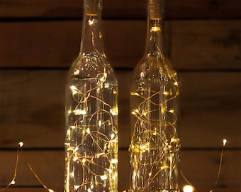 Copper wire  10 or 20 LED lights Wine Bottle Cork Lights, Battery Operated Fairy Lights, Warm White Strand String Lights Wedding Lighting