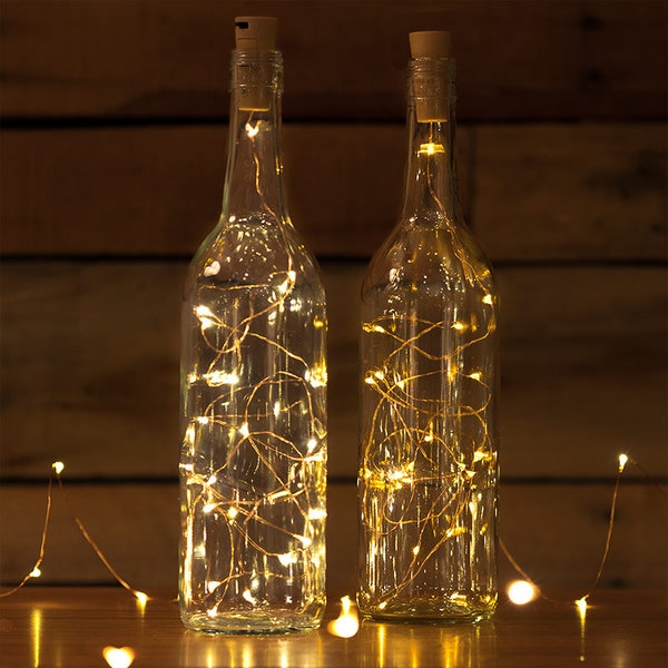 Copper wire  10 or 20 LED lights Wine Bottle Cork Lights, Battery Operated Fairy Lights, Warm White Strand String Lights Wedding Lighting