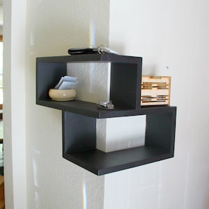 Modern black corner shelf. Floating Wrap Around Wall Shelves, Wall Mounted Corner Shelving Unit