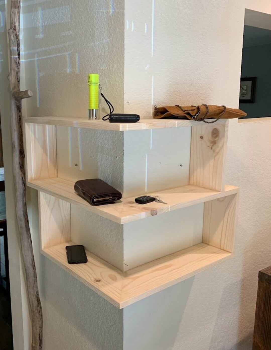 Large Custom Double Shelves, Floating Wrap Around Wall Shelves, Wall ...