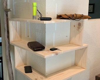 Large custom double shelves, Floating Wrap Around Wall Shelves, Wall Mounted, Corner Shelving Unit, Large Entryway Organizer