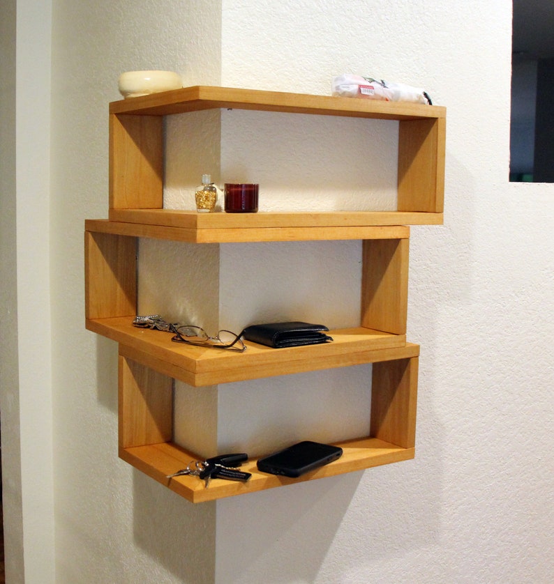Floating Wrap Around Wall Shelves Mounted Mitred Corner Shelving Unit Large Entryway Organizer Key Phone Mail Holder