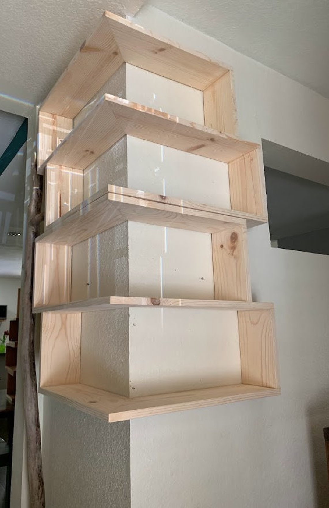 Set of 2 Large Custom Double Shelves, Floating Wrap Around Wall Shelves ...