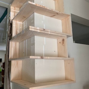 set of 2 Large custom double shelves, Floating Wrap Around Wall Shelves, Wall Mounted, Corner Shelving Unit, Large Entryway Organizer