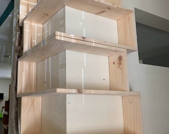 set of 2 Large custom double shelves, Floating Wrap Around Wall Shelves, Wall Mounted, Corner Shelving Unit, Large Entryway Organizer