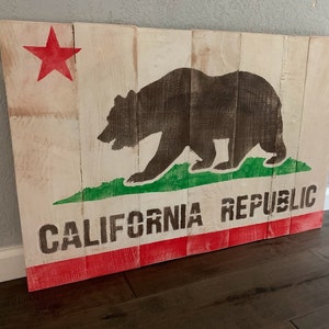 Rustic California State Flag or Bear Flag on reclaimed Wood, California Wooden Flag, wall art, wood flag, California Republic, Golden Bear