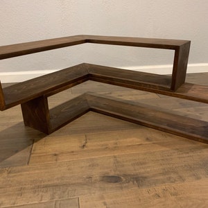 Large Set of 2 shelves. Modern corner shelf. Floating Wrap Around Wall Shelves, Wall Mounted Corner Shelving Unit