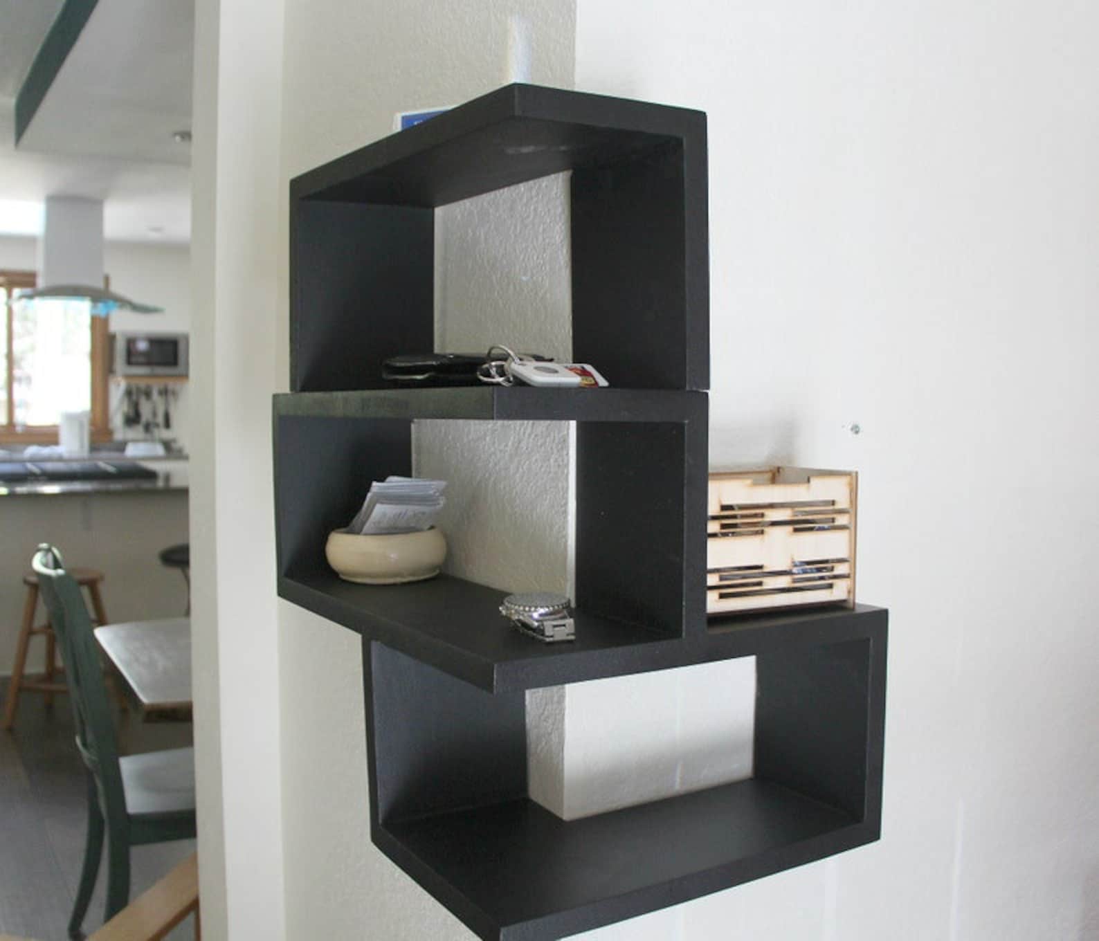 Black Modern Corner Shelf. Floating Wrap Around Wall Shelves Etsy