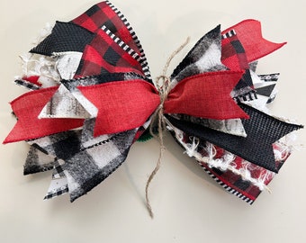 Christmas Buffalo Check BOW ONLY for wreath, Buffalo check bow for lantern, Black and red bow for garland or centerpiece