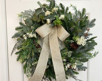 Winter Greenery Wreath for front door, Elegant winter Porch decor, Outdoor artificial Evergreen Wreath, Christmas wreath for mantel