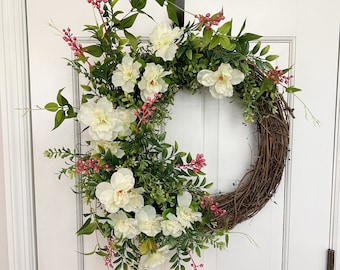 Everyday Spring wreath for front door, Spring Flower Twig Wreath, Front Porch decor, Summer Flower Wreath