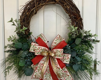 Rustic Elegant Winter wreath for front door, Large Outdoor Christmas wreath, Woodsy Traditional Winter Wreath
