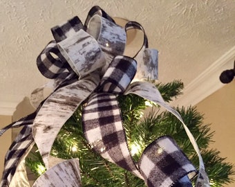 Buffalo check Bow Tree Topper, Lantern swag, Lantern topper