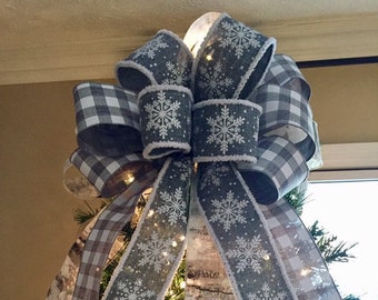 Christmas Tree Topper, Buffalo Check Tree Topper, Gray Christmas Tree Topper