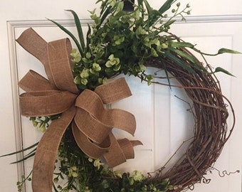 Everyday wreath for front door, Simple Greenery Wreath, Summer Wreath for front porch, Twig Wreath wall decor