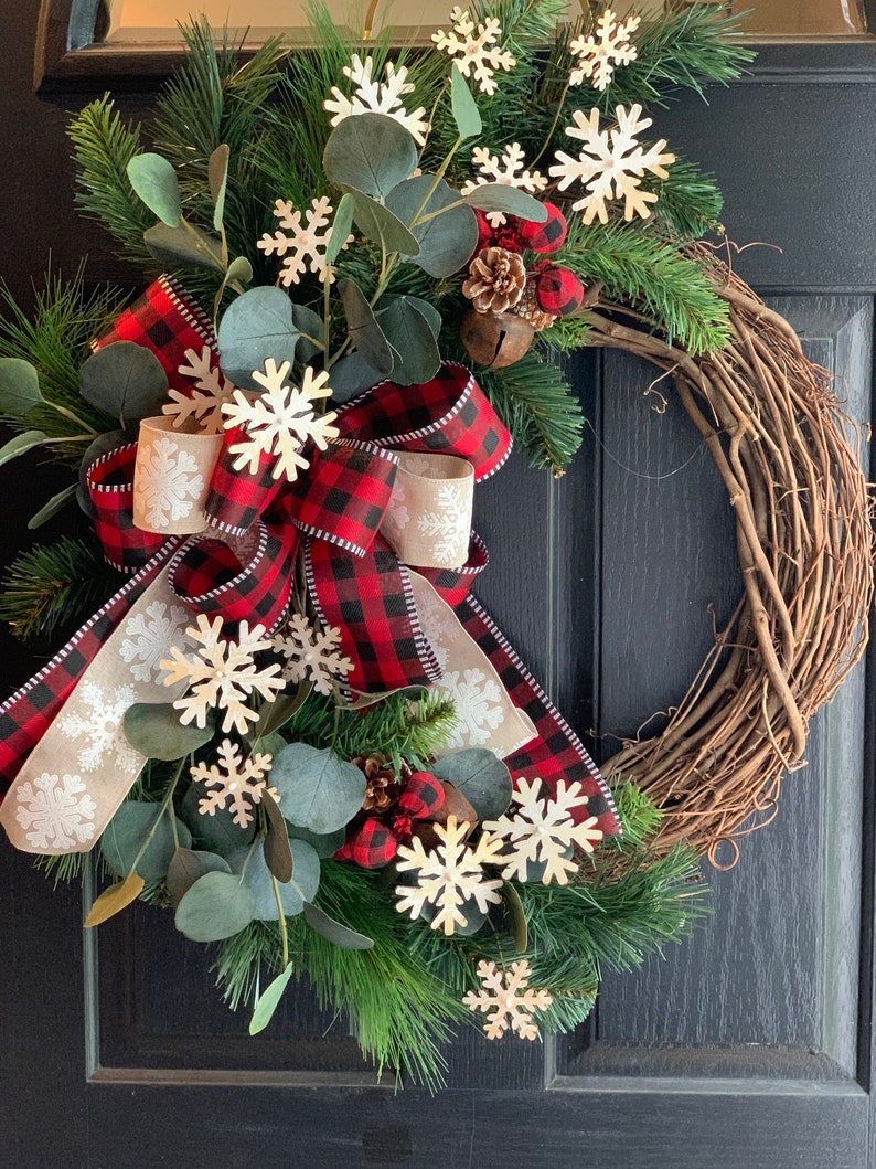 Winter wreath for front door Porch Decor Farmhouse Winter | Etsy