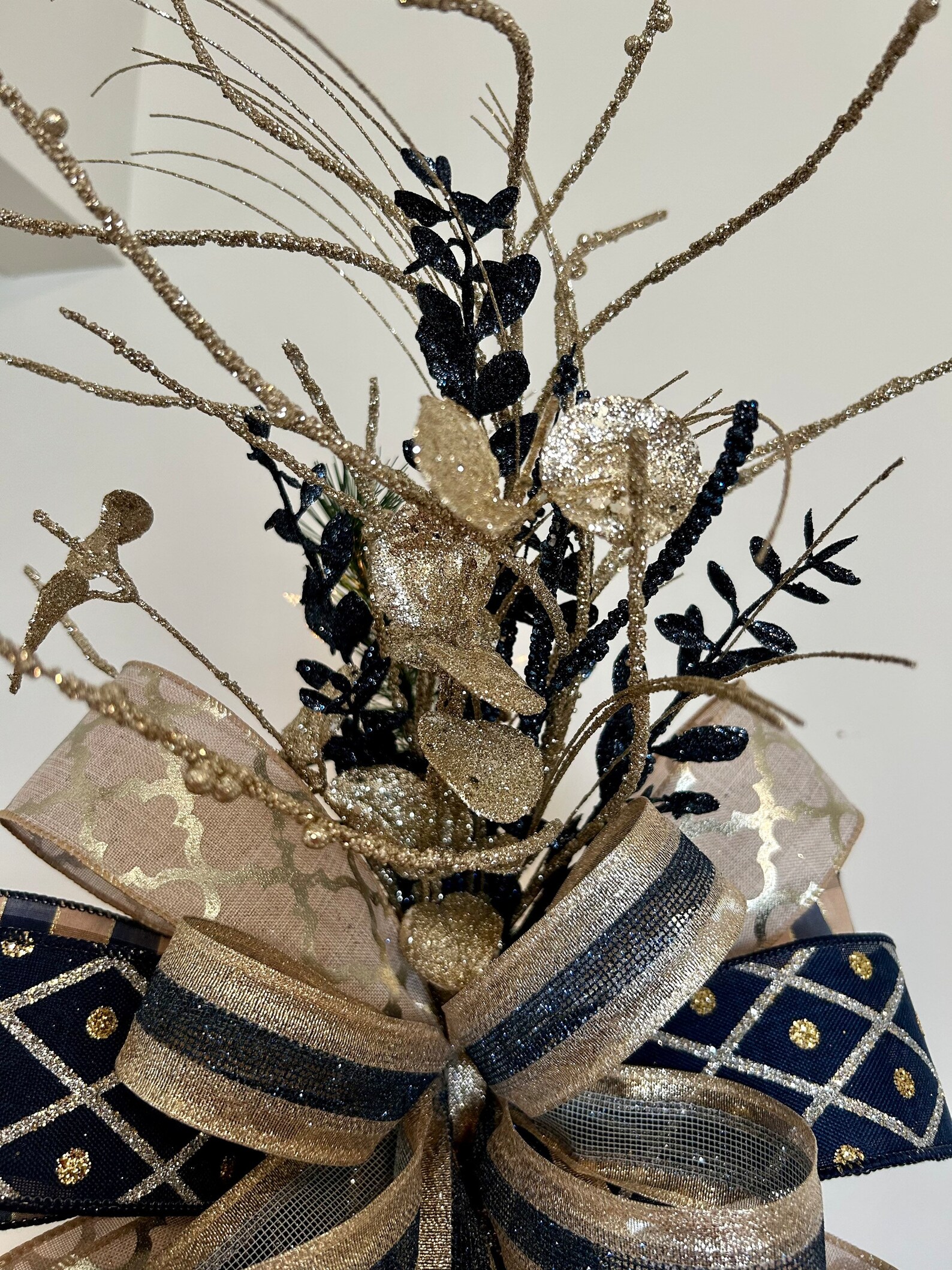 Navy and Gold Christmas Tree Bow Topper Elegant Holiday Tree Etsy