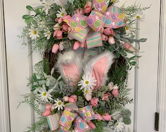 Easter wreath for front door, Easter Bunny Wreath, Bunny Ear Spring Twig Wreath, Spring Porch Wreath, Spring Wall Decor