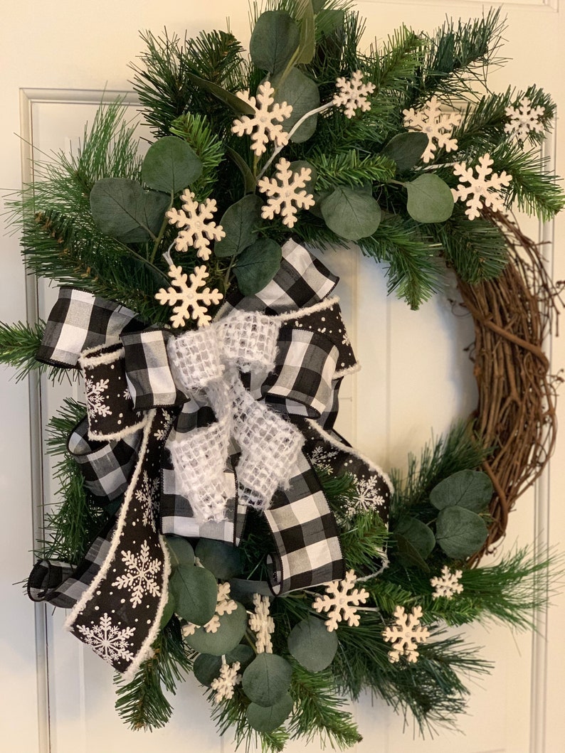 Winter wreath for front door Porch Decor Farmhouse Winter | Etsy