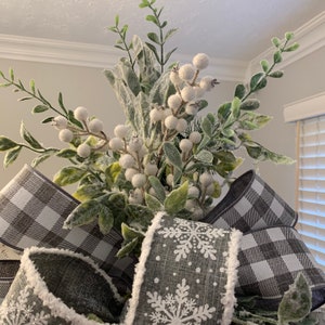 Christmas Tree Topper Bow, Tree Topper Bow, Gray Buffalo Plaid/Check, Farmhouse Christmas image 7