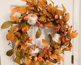 Rustic Pumpkin wreath for front door, Woodsy Farmhouse Fall Twig wreath, Rustic Harvest Front Door Wreath